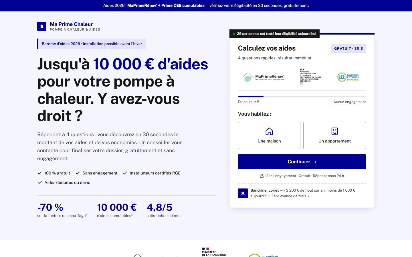 Landing page pompe à chaleur conçue par CAPITAL